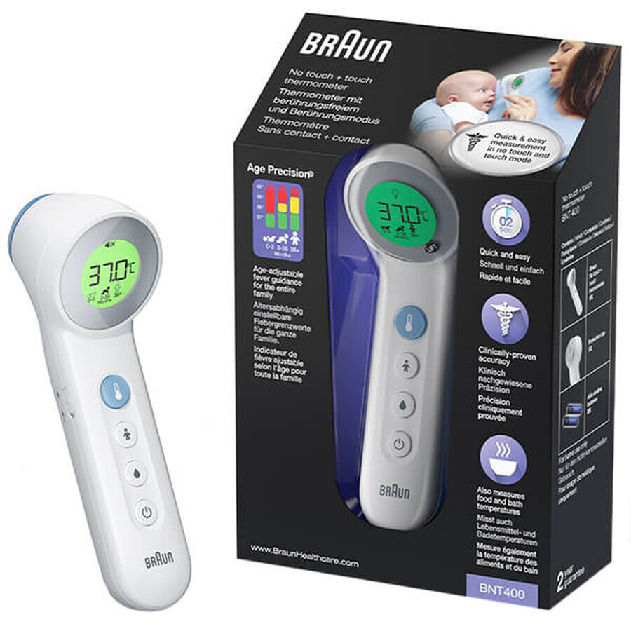 Braun BNT 400 5-in-1 non-contact forehead thermometer with Age Precision, white