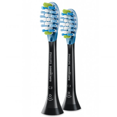 Philips, puntas de repuesto para el cepillo dental sónico Sonicare C3 Premium Plaque Defence, HX9042/33, negro, 2 piezas