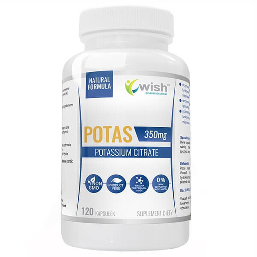 Wish, Potasio 350 mg, citrato de potasio, 120 cápsulas