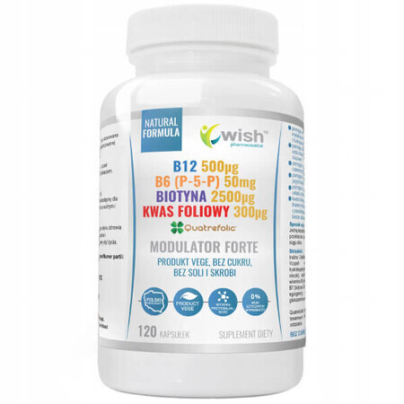 Wish B12 + B6 (P-5-P) + Biotina + Modulador de ácido fólico Forte, 120 cápsulas