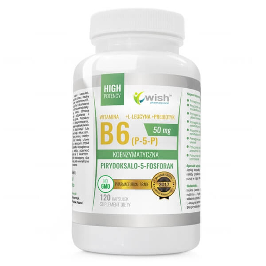 Wish, Vitamine B6 50 mg + L-leucine + prébiotique, 120 gélules