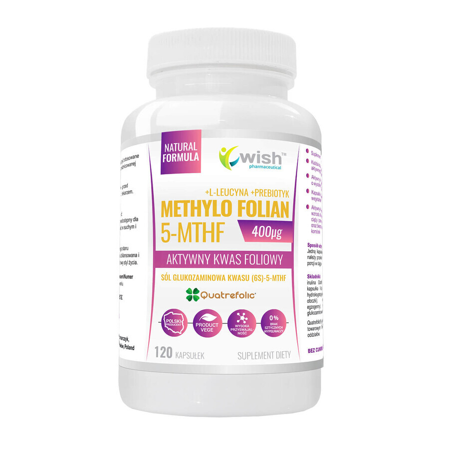 Wish Methyl Folate 5-MTHF 400 μg, active folic acid, 120 vegetarian capsules