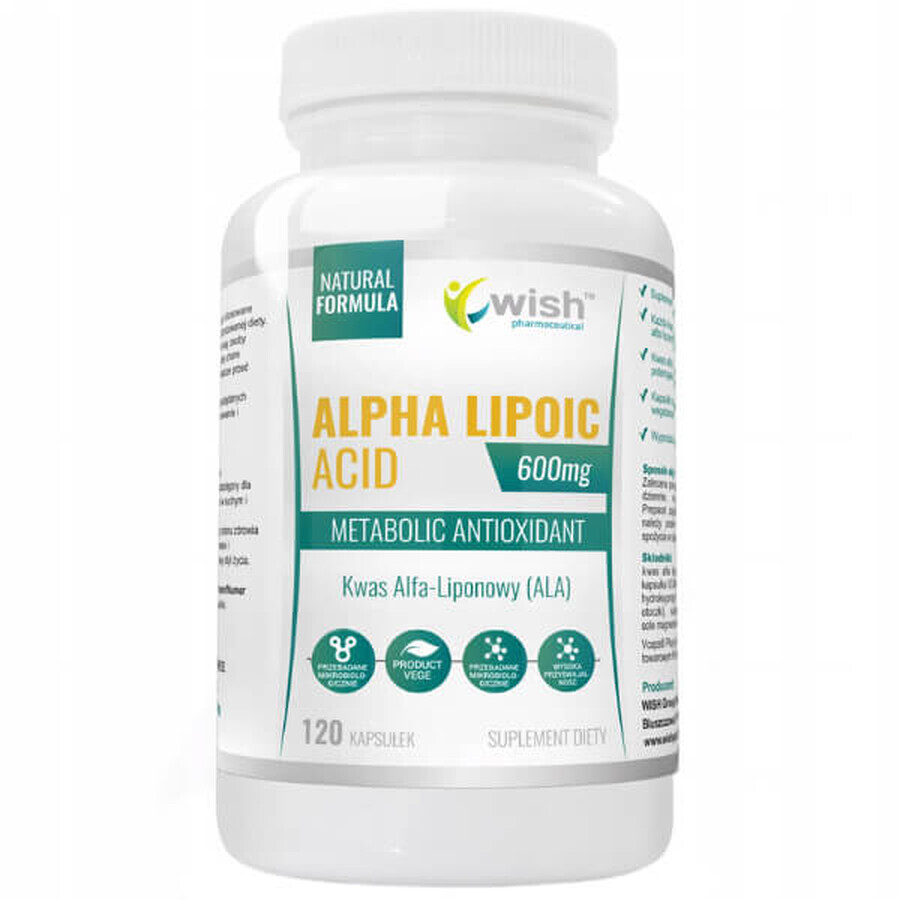 Wish Alpha Lipoic Acid 600 mg, ácido alfa lipoico, 120 cápsulas