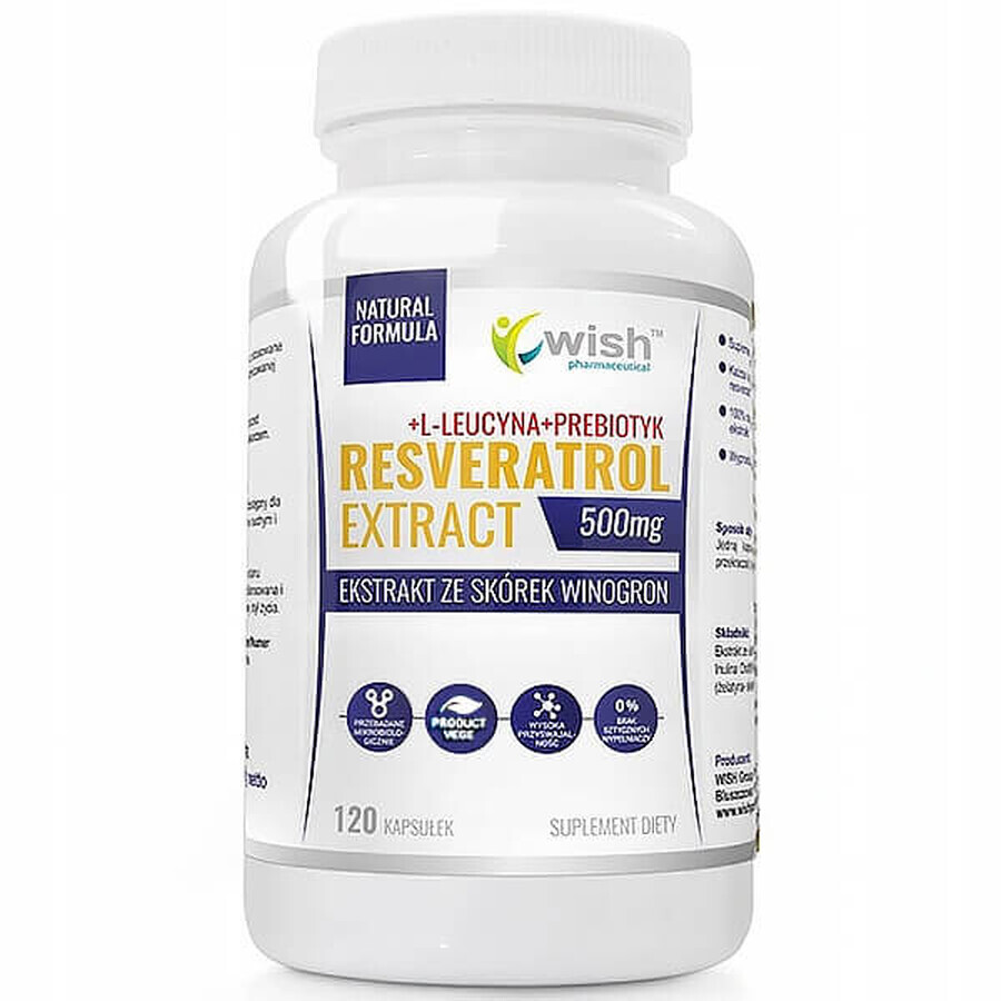 Wish Resveratrol Extract 500 mg, extracto de piel de uva, 120 cápsulas