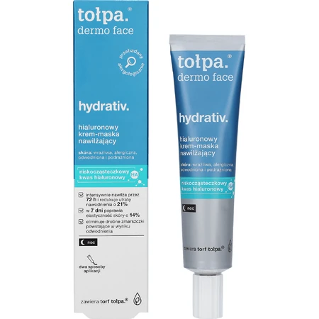 Tolpa Dermo Face, Hydrativ, crema-maschera idratante rilassante per viso, collo e décolleté, notte, 40 ml