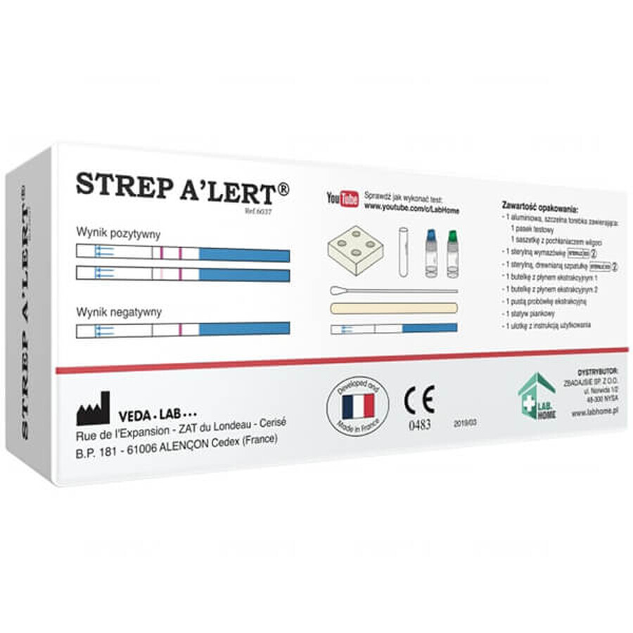 LabHome Strep A'Lert Throat Swab Test for Bacterial Tonsillitis and Scarlet Fever 1pc