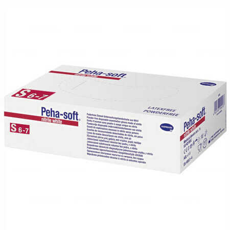 Peha-soft nitrile, guantes de nitrilo, no estériles, sin polvo, blancos, talla S, 100 unidades