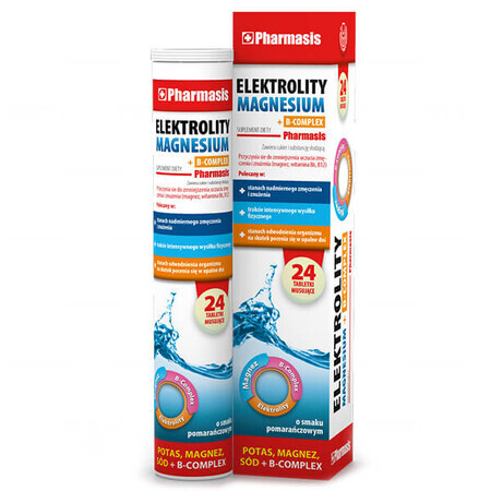 Pharmasis Electrolytes Magnesio + Complejo B, sabor naranja, 24 comprimidos efervescentes