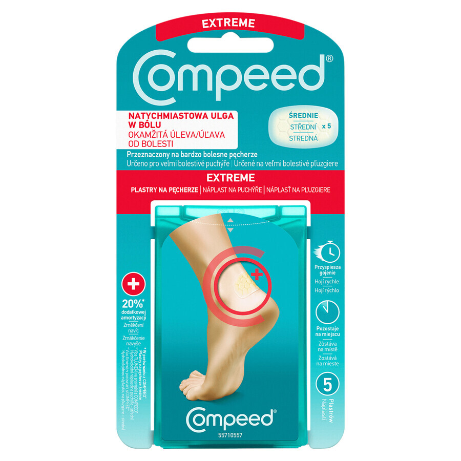 Compeed, tiritas para ampollas del talón para activos, hidrocoloide, mediana, 5 unidades