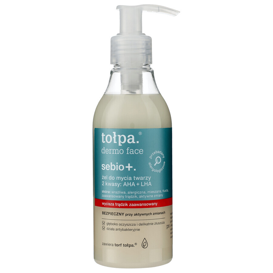 Tolpa Dermo Face Sebio+, gel lavante 2 acidi: AHA+LHA, 195 ml