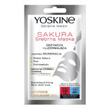 Yoskine Geisha Mask Sakura, mascarilla plateada sobre tela, nutritiva y reafirmante, 20 ml