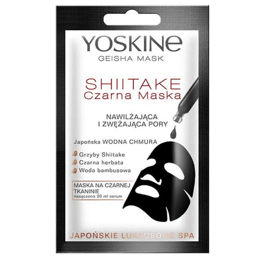 Yoskine Geisha Mask Shiitake, maschera in tessuto nero per l'idratazione e il restringimento dei pori, 20ml