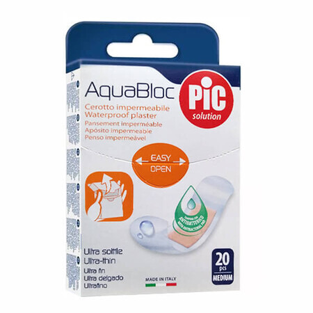 Pic Solution AquaBloc, Verbandspflaster, antibakteriell, wasserfest, 19 mm x 72 mm, 20 Stück