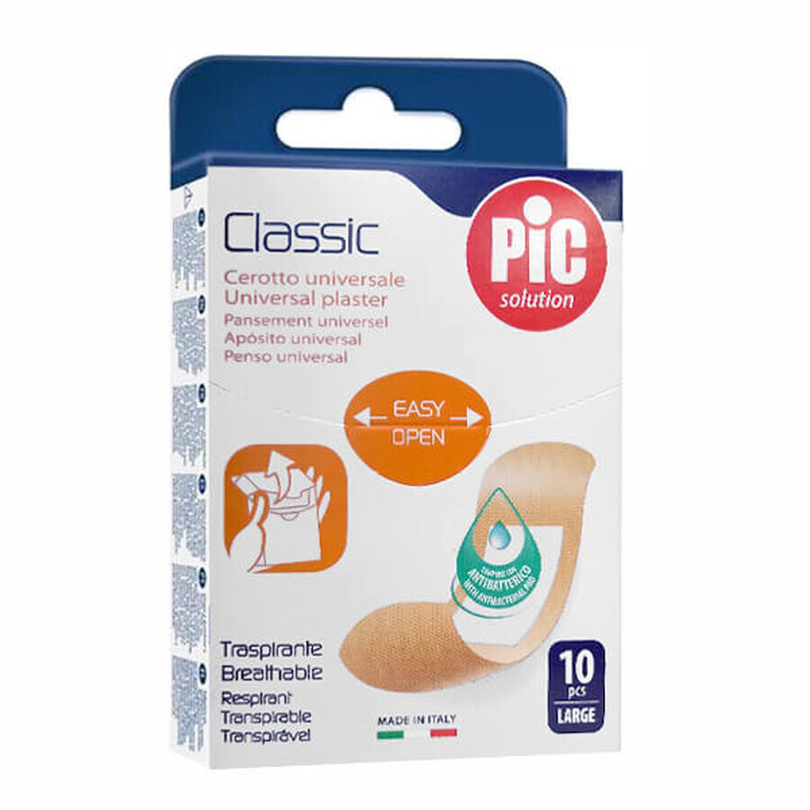 Pic Solution Classic, apósito, antibacteriano, Grande, 25 mm x 72 mm, 10 piezas