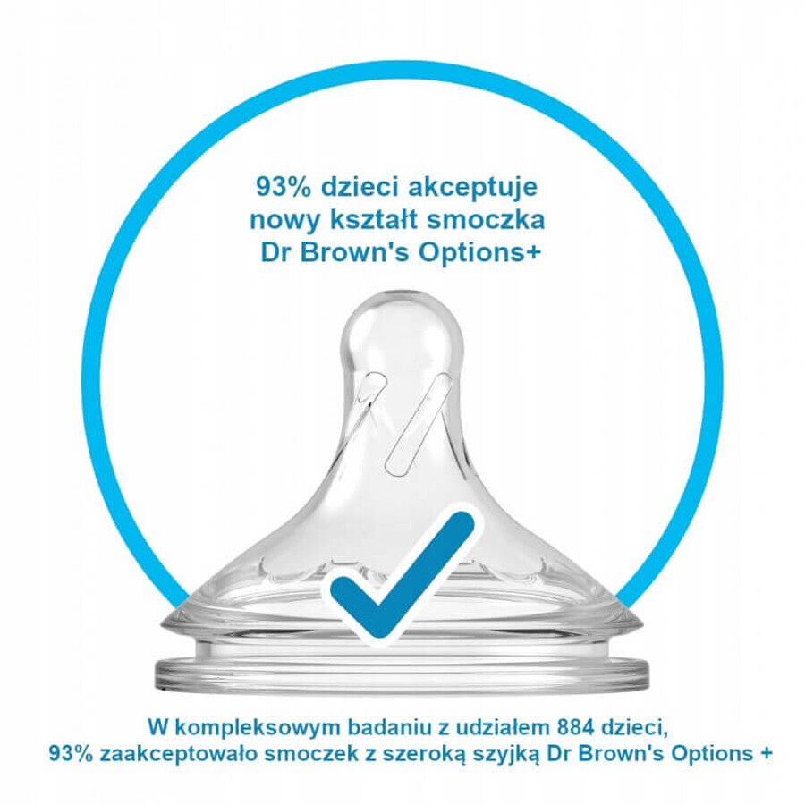 Dr Browns Options+, biberón anticólicos, cuello ancho, con tetina, 2 x 150 ml