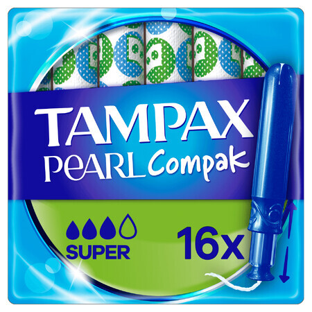 Tampax Compak Pearl, tampones higiénicos con aplicador, Super, 16 uds.