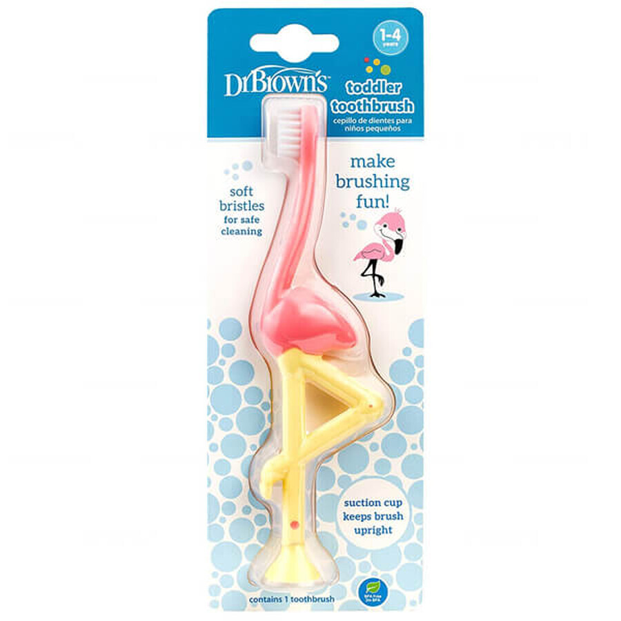 Dr Brown's, cepillo de dientes para niños mayores de 12 meses, Flamingo, 1 pieza