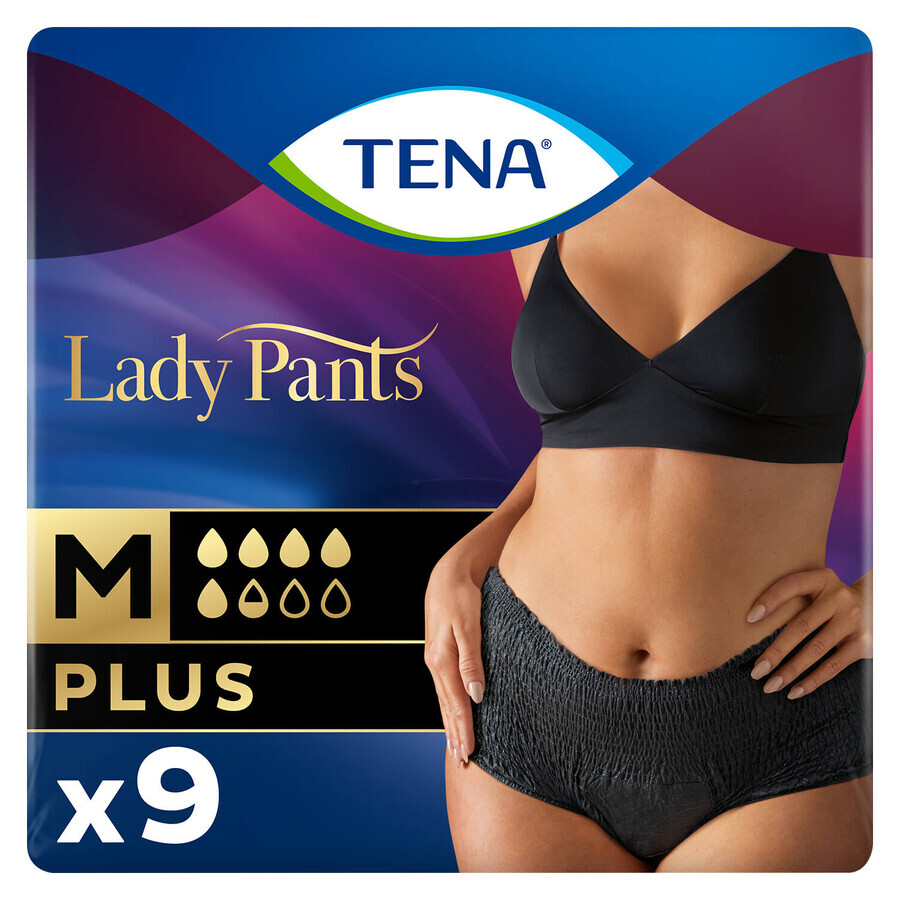 Tena Lady Pants Noir, braguitas absorbentes, talla M, 75-105 cm, Plus, 9 piezas