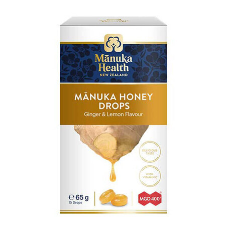 Manuka Health, snoepjes met Manuka MGOM400 + honing en vitamine C, gember- en citroensmaak, 15 stuks