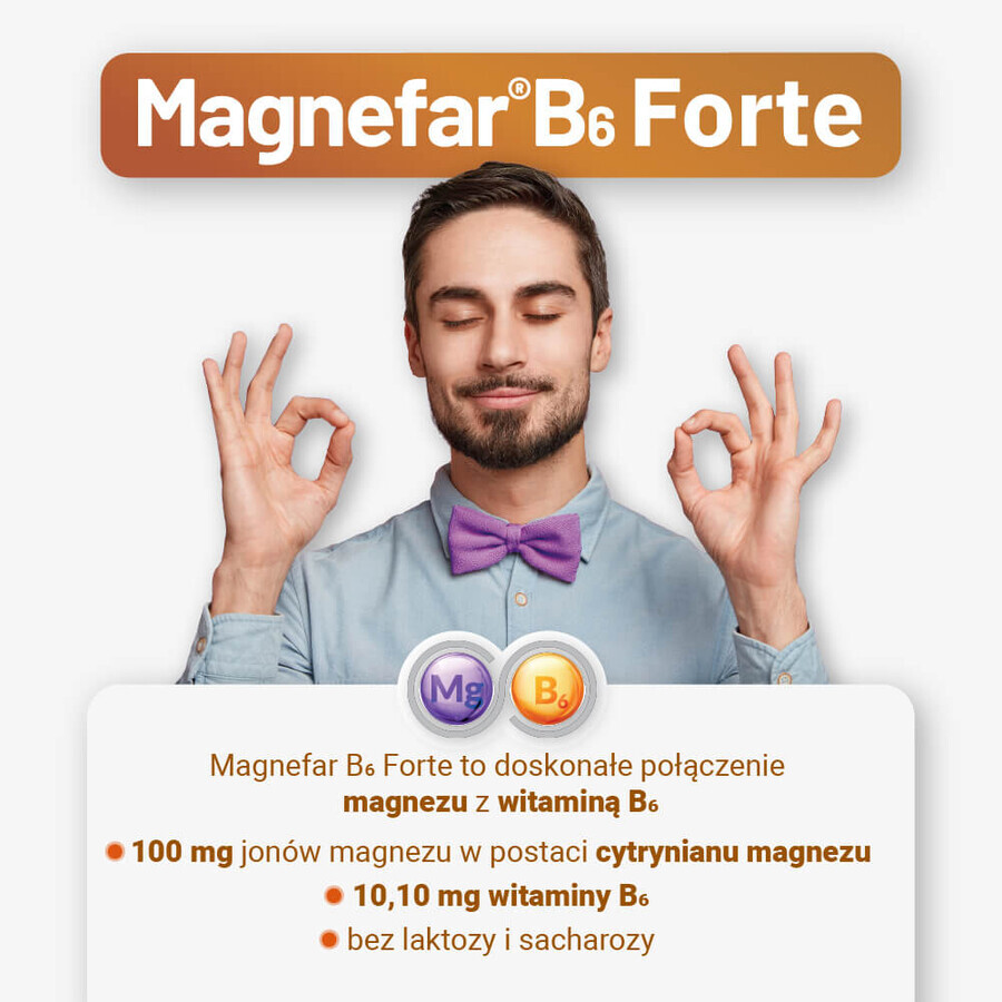 Magnefar B6 Forte 100 mg + 10.10 mg, 60 film-coated tablets