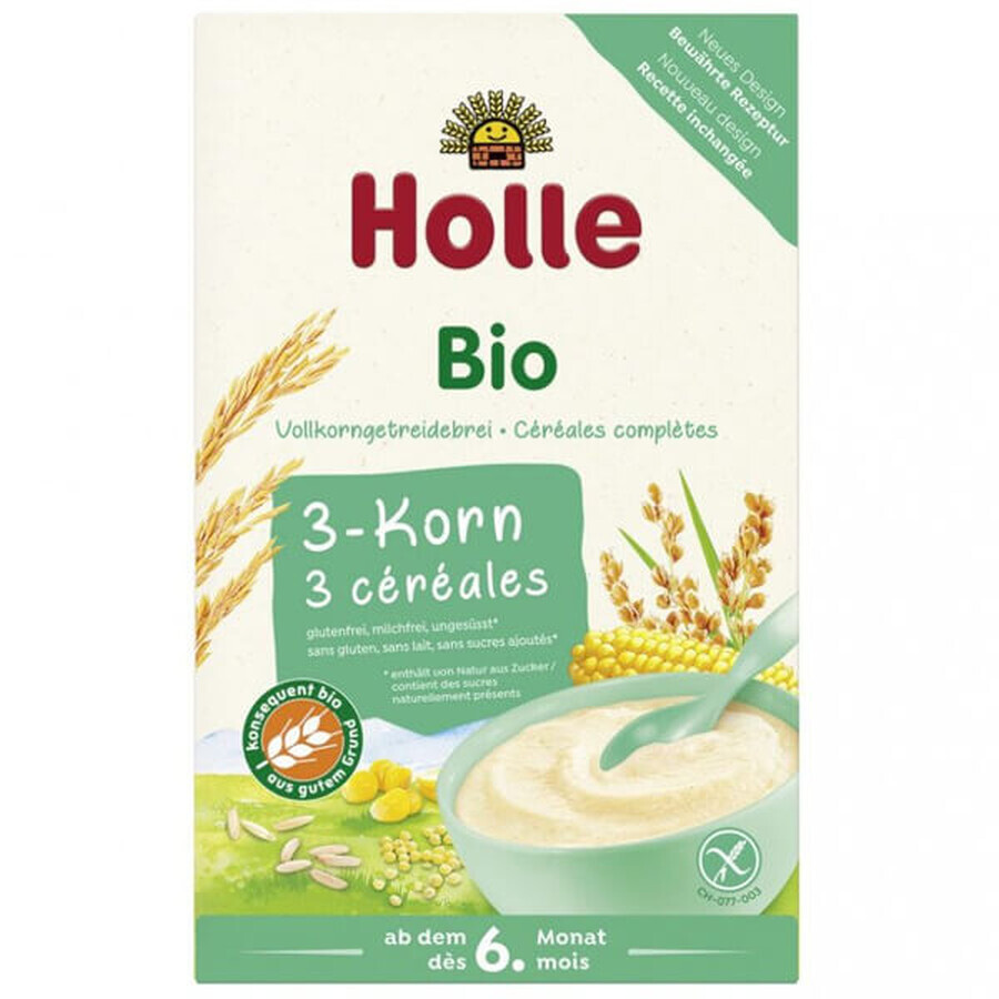 Holle Papilla de 3 cereales Bio, integral, sin lácteos, a partir de 6 meses, 250 g