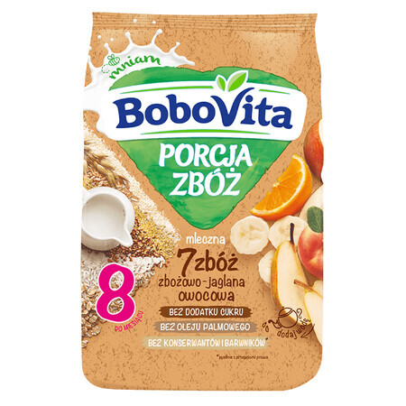 BoboVita Porcja Zbóż Gachas de cereales y mijo 7 cereales, fruta, leche, sin azúcar añadido, después de 8 meses, 210 g