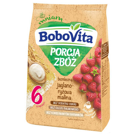 BoboVita Porcja Zbóż Gachas de mijo y arroz, frambuesa, sin lácteos, sin azúcares añadidos, después de 6 meses, 170 g