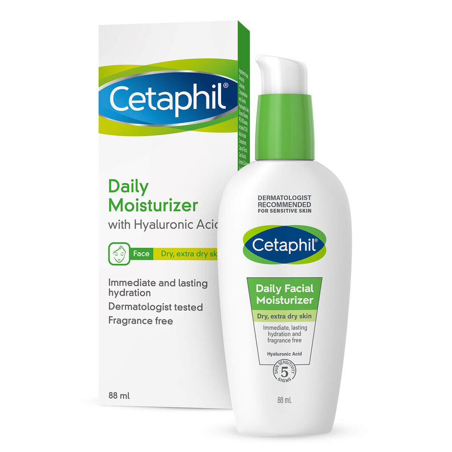 Cetaphil, crema hidratante facial con ácido hialurónico, de día, 88 ml