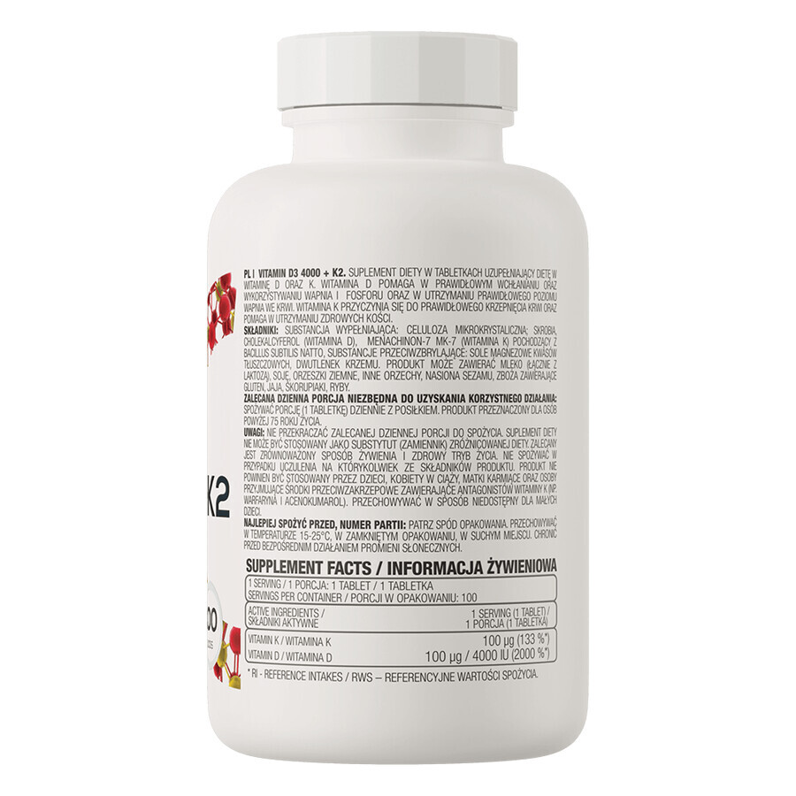 OstroVit Vitamina D3 4000 + K2, 100 tabletas