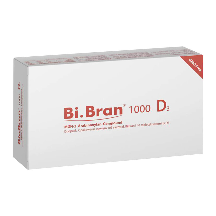 Bi.Bran 1000 D3 MGN-3 Arabinoxylan Compound, 105 sobres + vitamina D, 40 comprimidos