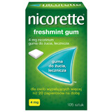 Nicorette Freshmint Gum 4 mg, chewing gum, medicine, 105 pieces