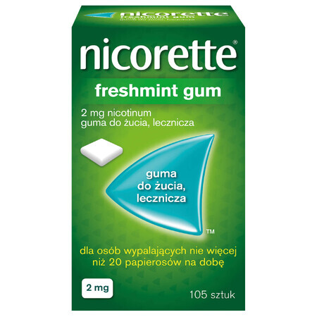 Nicorette FreshMint Gum 2 mg, gomma da masticare medicinale, 105 pezzi