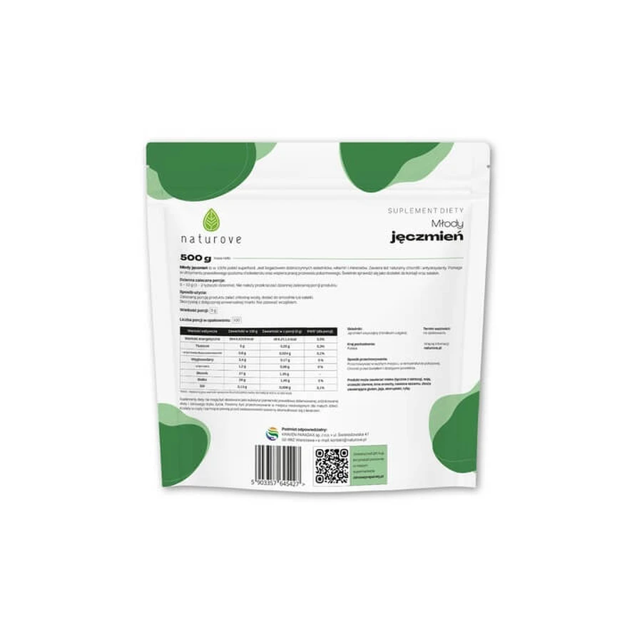 Naturove Junge Gerste 100%, Pulver, 500 g