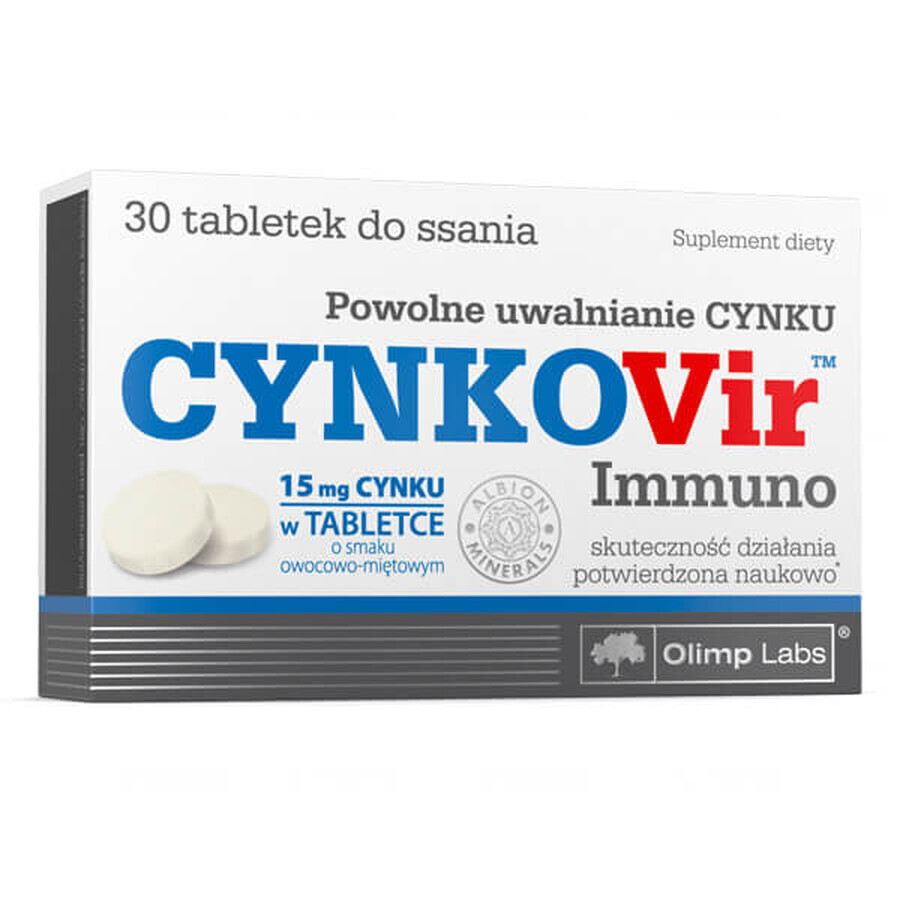 Olimp CynkoVir Immuno, zinc 15 mg, sabor fruta y menta, 30 pastillas para chupar