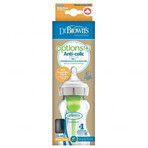 Dr Brown&#39;s Options+, biberón anticólicos, vidrio, cuello ancho, con tetina, nivel 1, 0-3 meses, 270 ml