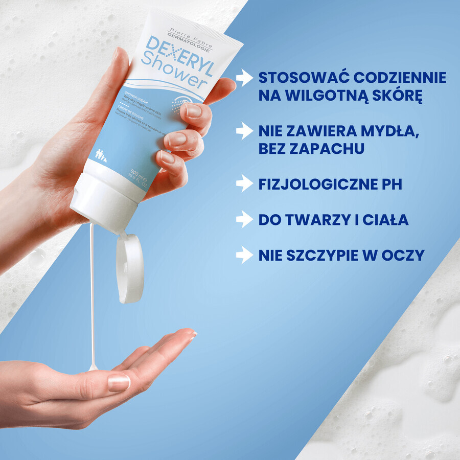 Dexeryl, Ducha, crema limpiadora para bebés, niños y adultos, piel muy seca y con tendencia atópica, 200 ml