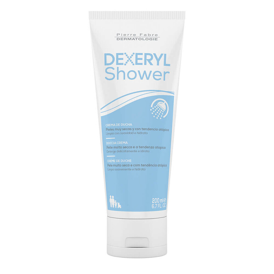 Dexeryl, Ducha, crema limpiadora para bebés, niños y adultos, piel muy seca y con tendencia atópica, 200 ml