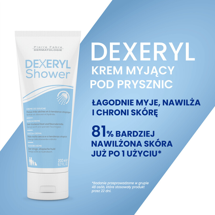 Dexeryl, Ducha, crema limpiadora para bebés, niños y adultos, piel muy seca y con tendencia atópica, 200 ml