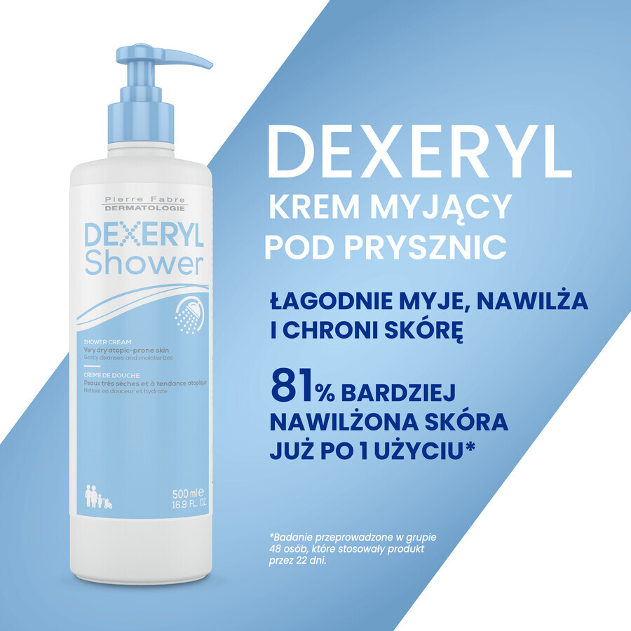 Dexeryl, Ducha, crema limpiadora para bebés, niños y adultos, piel muy seca y atópica, 500 ml