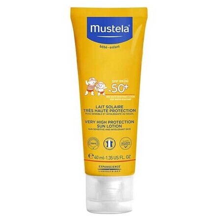 Mustela set, Pequeño atópico de vacaciones 2, leche solar SPF 50 +, 40 ml + Stelatopia, loción emoliente, 40 ml