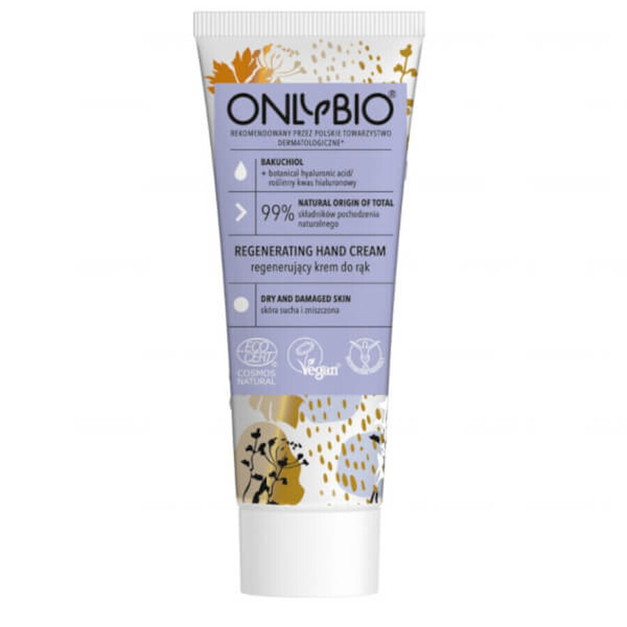 OnlyBio, crema de manos regeneradora, bakuchiol + ácido hialurónico vegetal, 75 ml