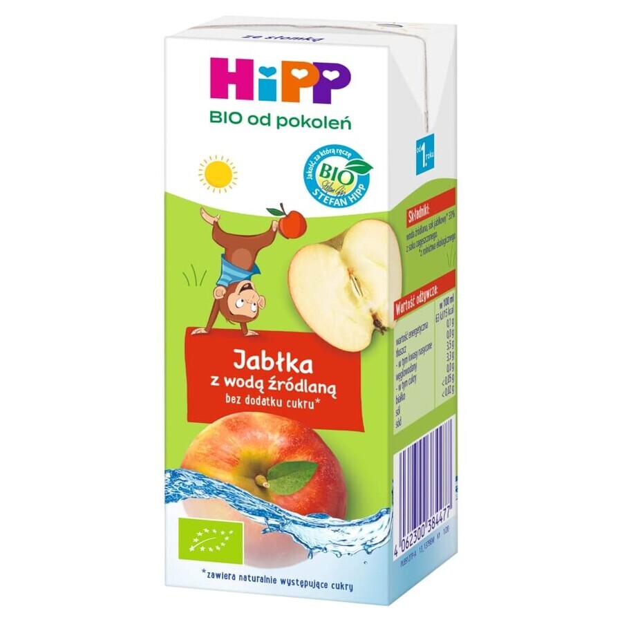 Bebida HiPP Bio, manzanas con agua de manantial, sin azúcar añadido, a partir de 1 año, 200 ml