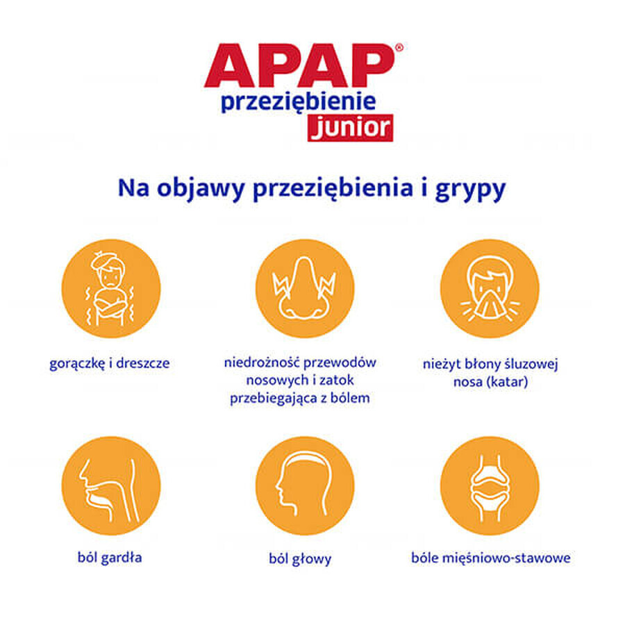 Apap Przeziębienie Junior 300 mg + 20 mg + 5 mg, powder for oral solution, 6 sachets