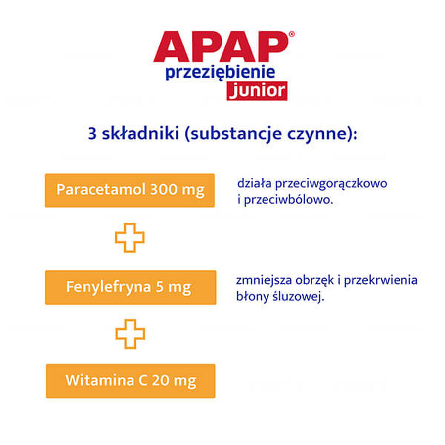 Apap Przeziębienie Junior 300 mg + 20 mg + 5 mg, powder for oral solution, 6 sachets