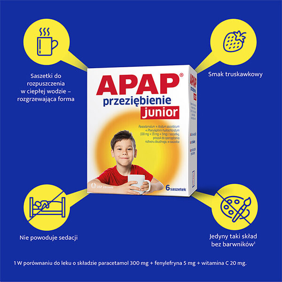 Apap Przeziębienie Junior 300 mg + 20 mg + 5 mg, powder for oral solution, 6 sachets