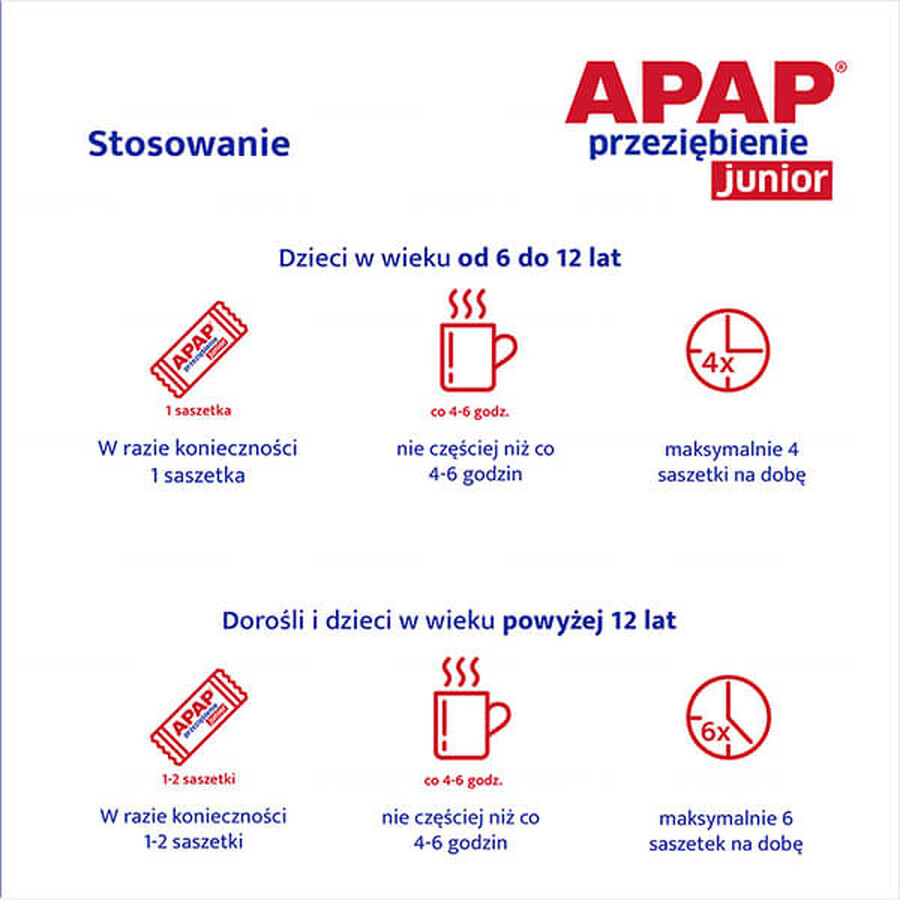 Apap Przeziębienie Junior 300 mg + 20 mg + 5 mg, powder for oral solution, 6 sachets