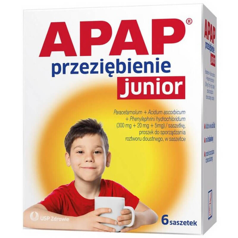 Apap Przeziębienie Junior 300 mg + 20 mg + 5 mg, powder for oral solution, 6 sachets