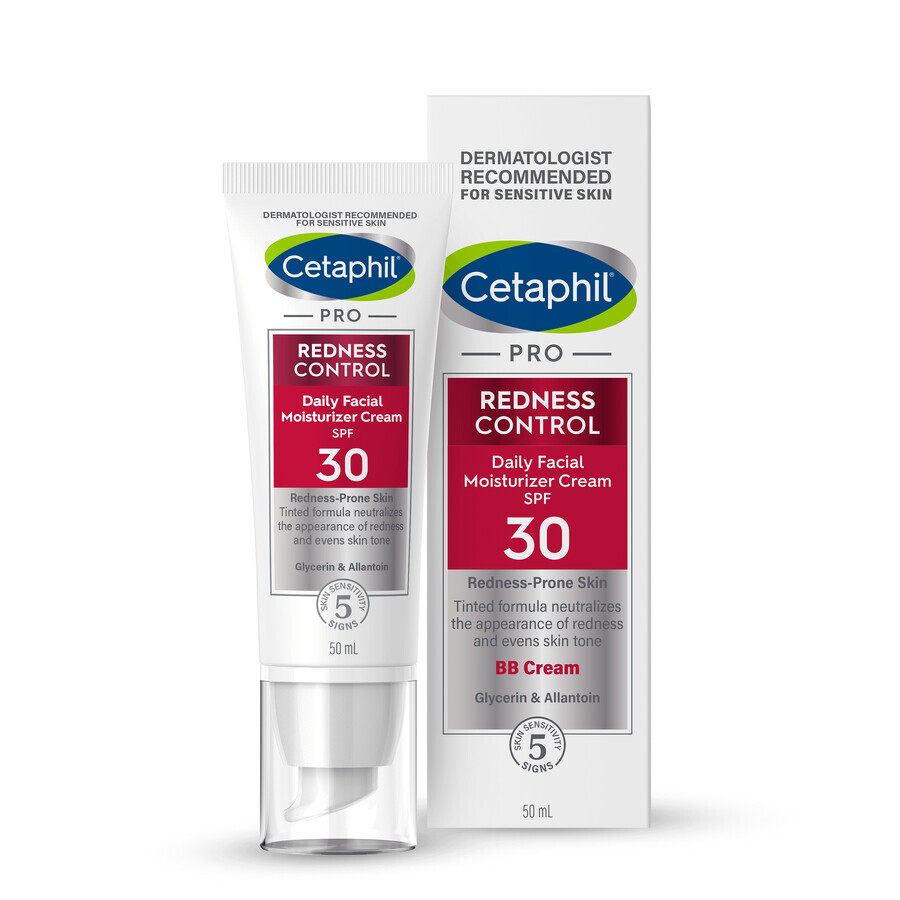 Cetaphil Pro Redness Control BB, crema de día hidratante, pieles sensibles, SPF 30, 50 ml