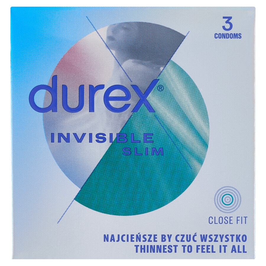 Durex Invisible Close Fit, preservativos ajustados, 3 piezas