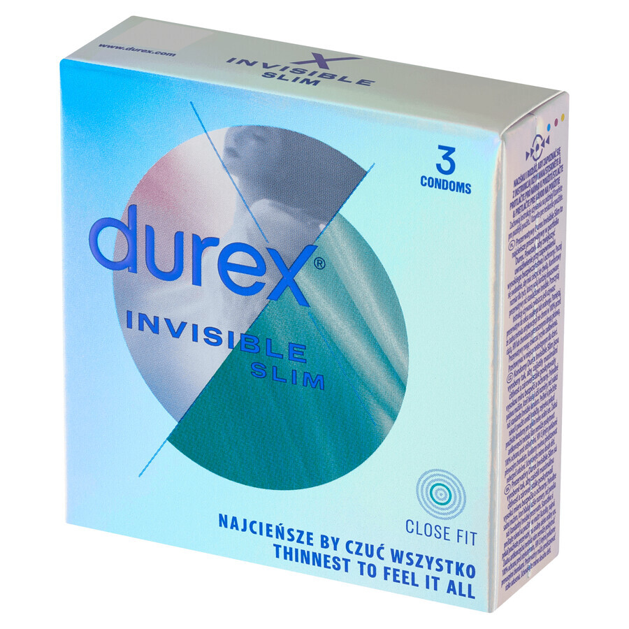 Durex Invisible Close Fit, preservativos ajustados, 3 piezas